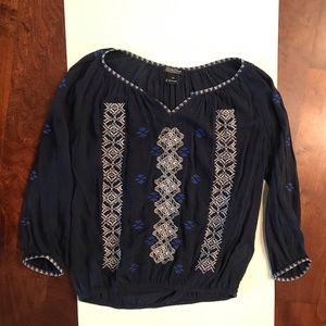 Lucky Brand Blouse 3/4 sleeves with embroidery